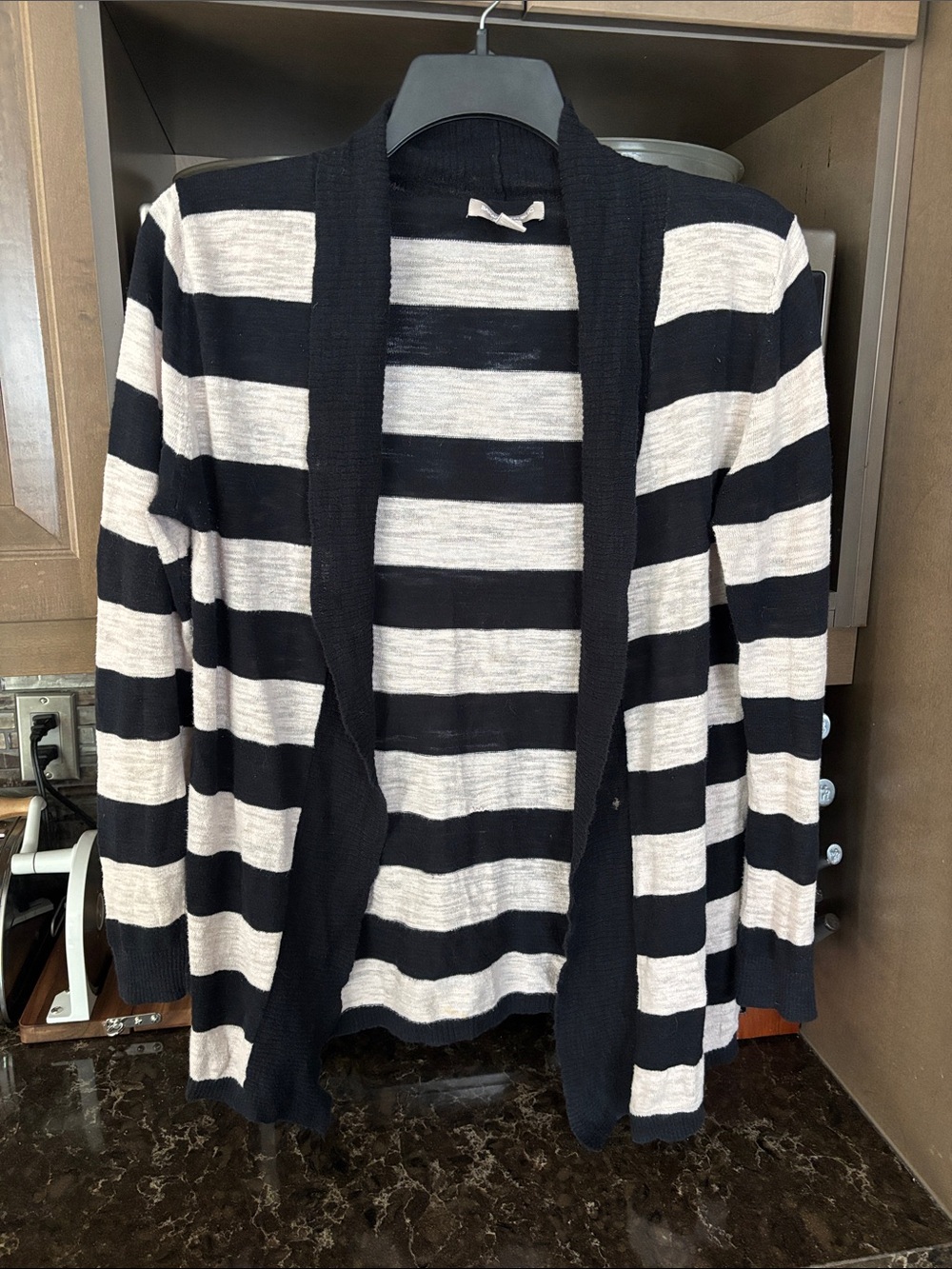 Banana Republic Black & Cream Striped Open-Front Cardigan